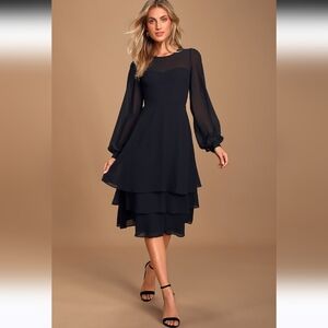 Lulu’s Sleeved Tiered Black Dress - XL